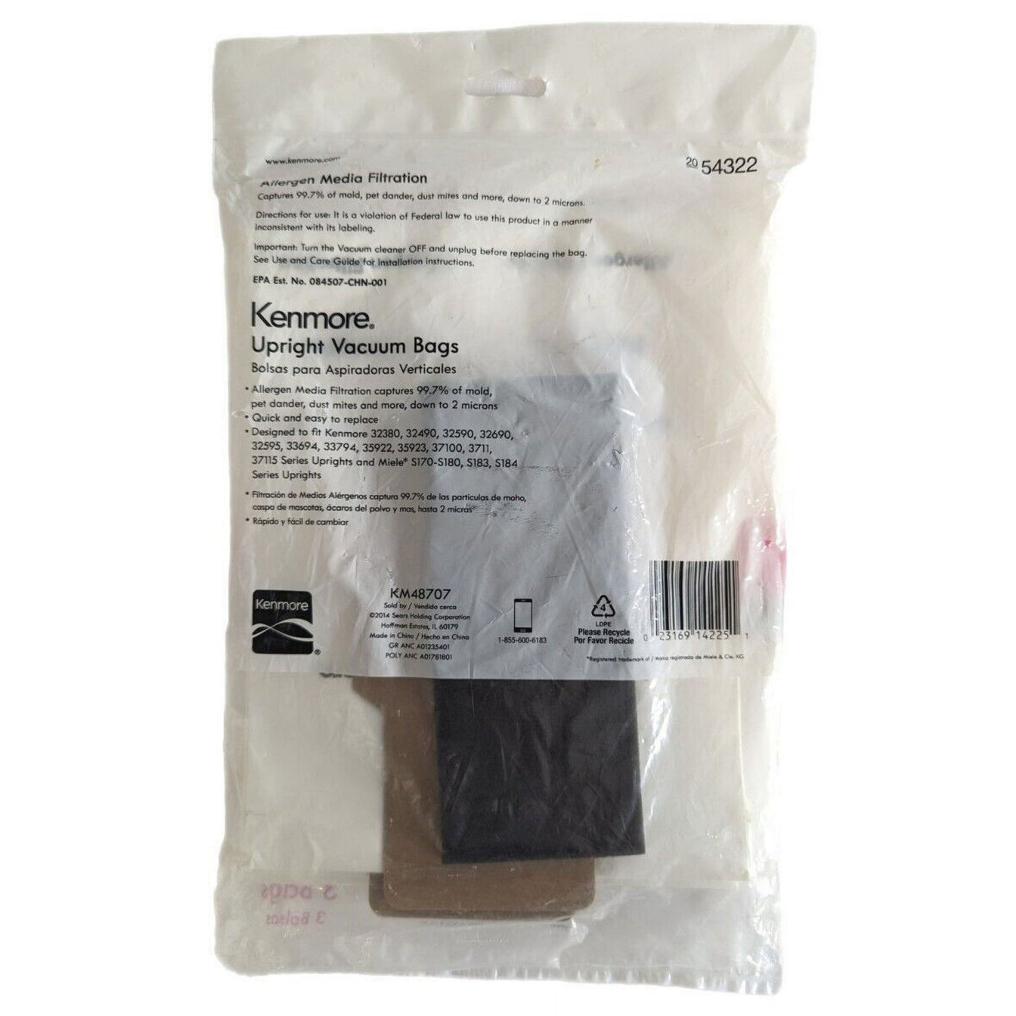 8 Kenmore Allergen TYPE O & U Cloth Vacuum Bags Includer 1 foam Filter for Upright Sears models Progressive Intuition Elite, Panasonic Type U-2 Vacuum Bags U O 50688 50690 5068 by Electrolux Home Care Inc