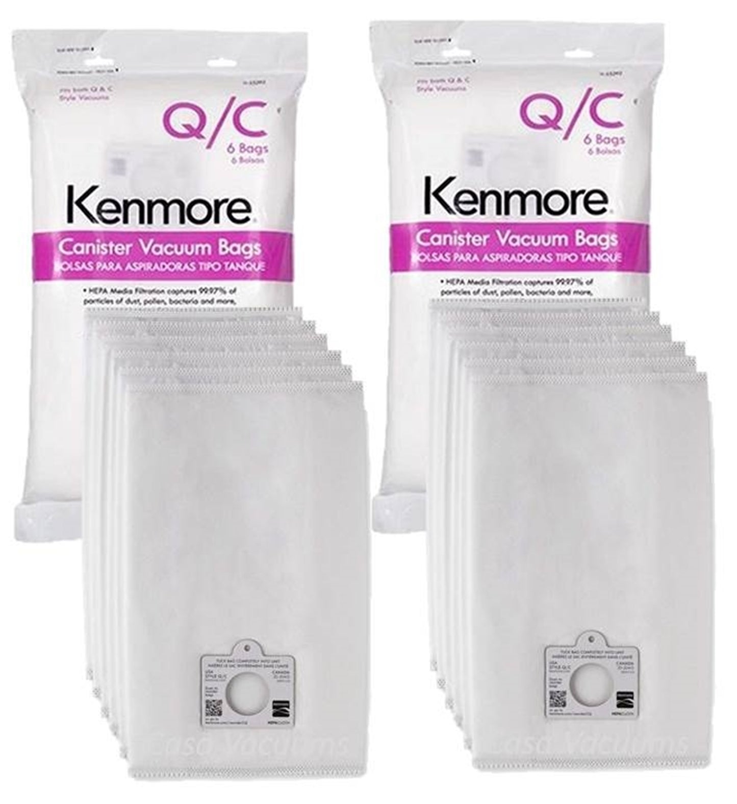 12 UltraCare Kenmore Style C and Style Q HEPA Filtration Canister Vacuum Bags, 54321. Also Fits Panasonic C-5, C-18.