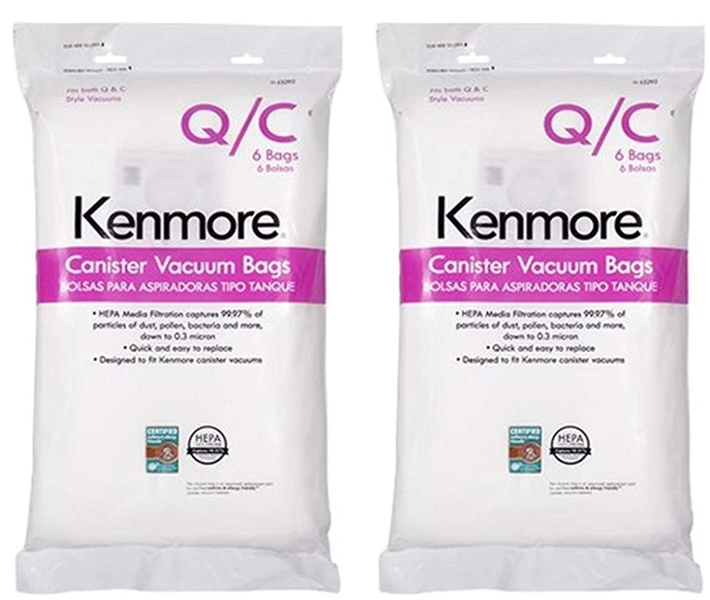 12 Genuine Kenmore Style Q/C OEM # 20-53292 5055 50557 50558 Hepa Filtration Canister Vacuum Bags. Also Fits Panasonic C-5, C-18