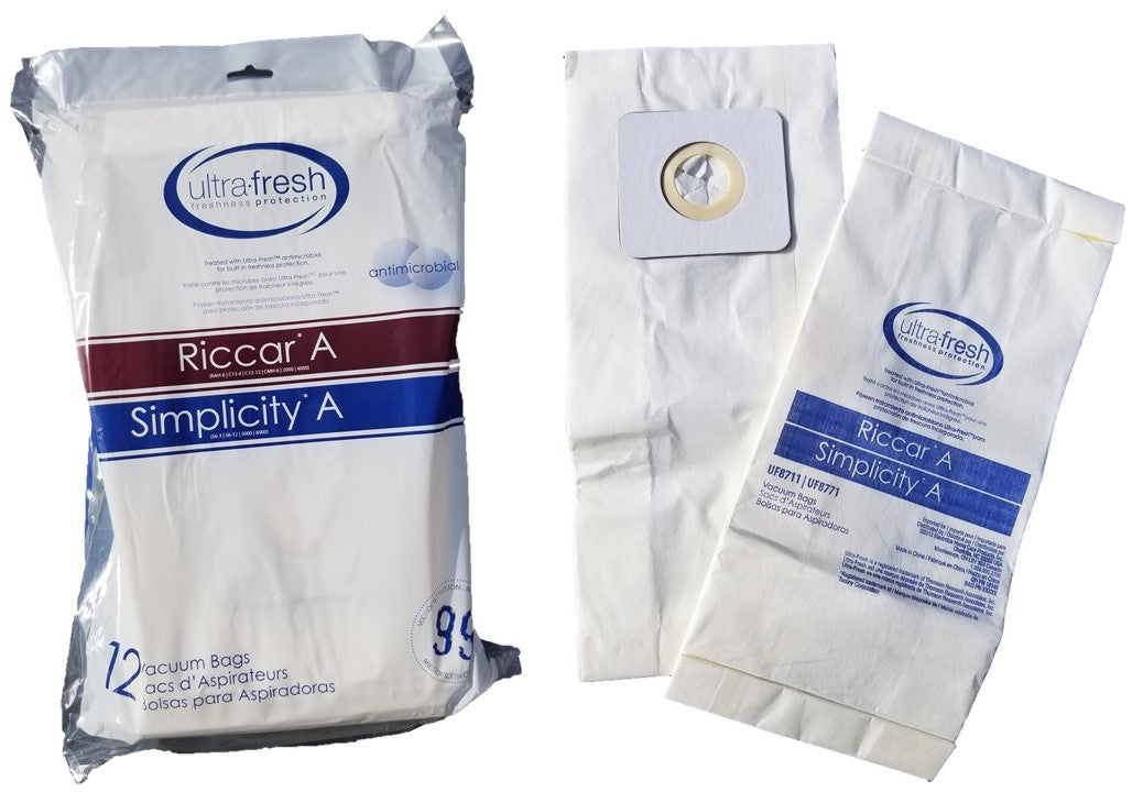 12 Replacement Riccar Vibrance 2000 4000 Series and Simplicity Symmetry 5000 6000 Compatible Type A Vacuum Cleaner Bags
