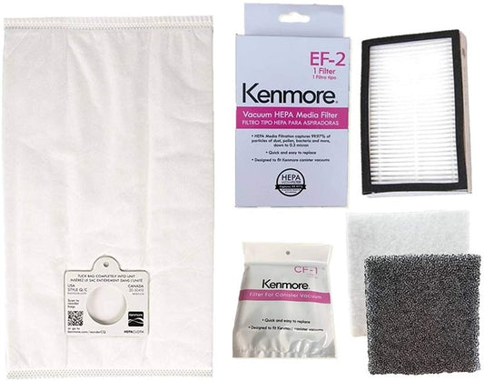 6 Kenmore 53292 Type Q / C HEPA Filtration Canister Vacuum Bags, 1 CF1 81002 Motor Chamber Filter, 1 K3040 EF2 86880 HEPA Exhaust Filter,For 200 400 Series