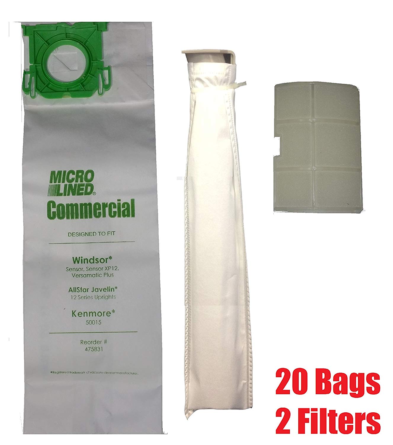 DVC Micro Lined Replacement for Sebo, Windsor Service Box Vacuum Bag and Filter Kit. 20 Bags and 2 Filters.