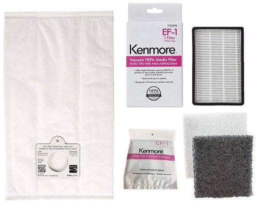 Ultra Care 6 Pk Replacement for Kenmore Type C / Q HEPA Filtration Canister Vacuum Bags, 1 Kenmore CF1 81002 Motor Chamber Filter, 1 Kenmore EF1 86889 HEPA Exhaust Filter, Fits Progressive Intuition
