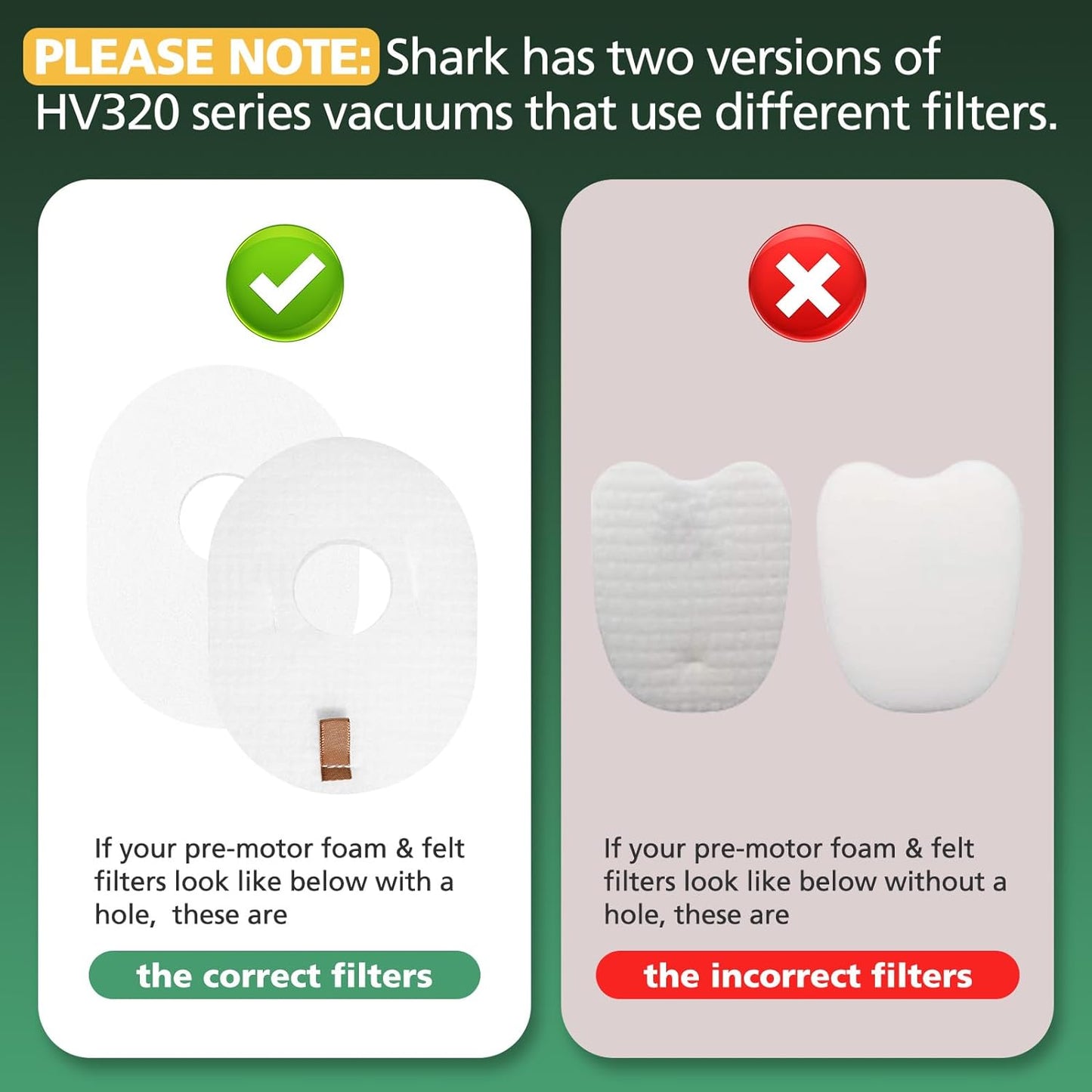 Casa Vacuums Replacement 2PK Foam & Felt Kits Fit Shark Rocket HV300, HV300W, HV301, HV302, HV303, HV305, HV308, HV310, UV450. Compare to Part XFFV300