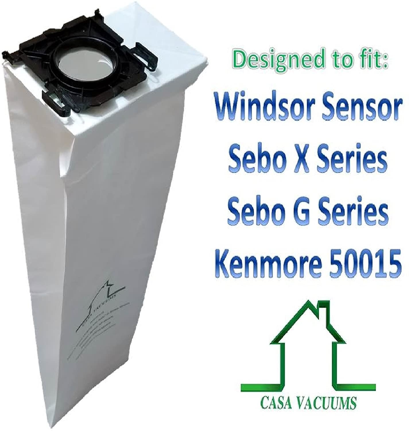 Casa Vacuums replacement for Windsor Sensor, Versamatic Plus, Sebo G & X Series, Kenmore W ALLERGEN Filtration Upright Vacuum Bags, compare to part 5300 86000500 5096AM 6629AM 6629ER 6431ER 50015