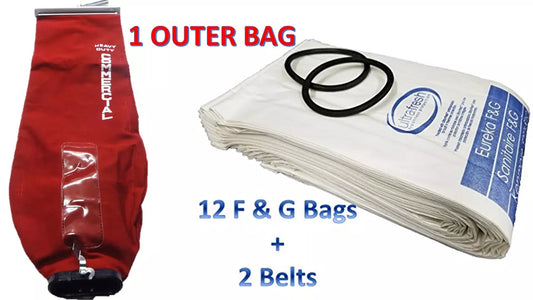 Sanitaire Professional Premium Cleaning Bundle 1 Outer Bag w/ Latch (53469-23)+ 12 Multi Layer Filtration Bags for Eureka Style F&G (54924C)Vacuum Cleaner F G Sanitaire Commercial + 2 Belts (52100D)