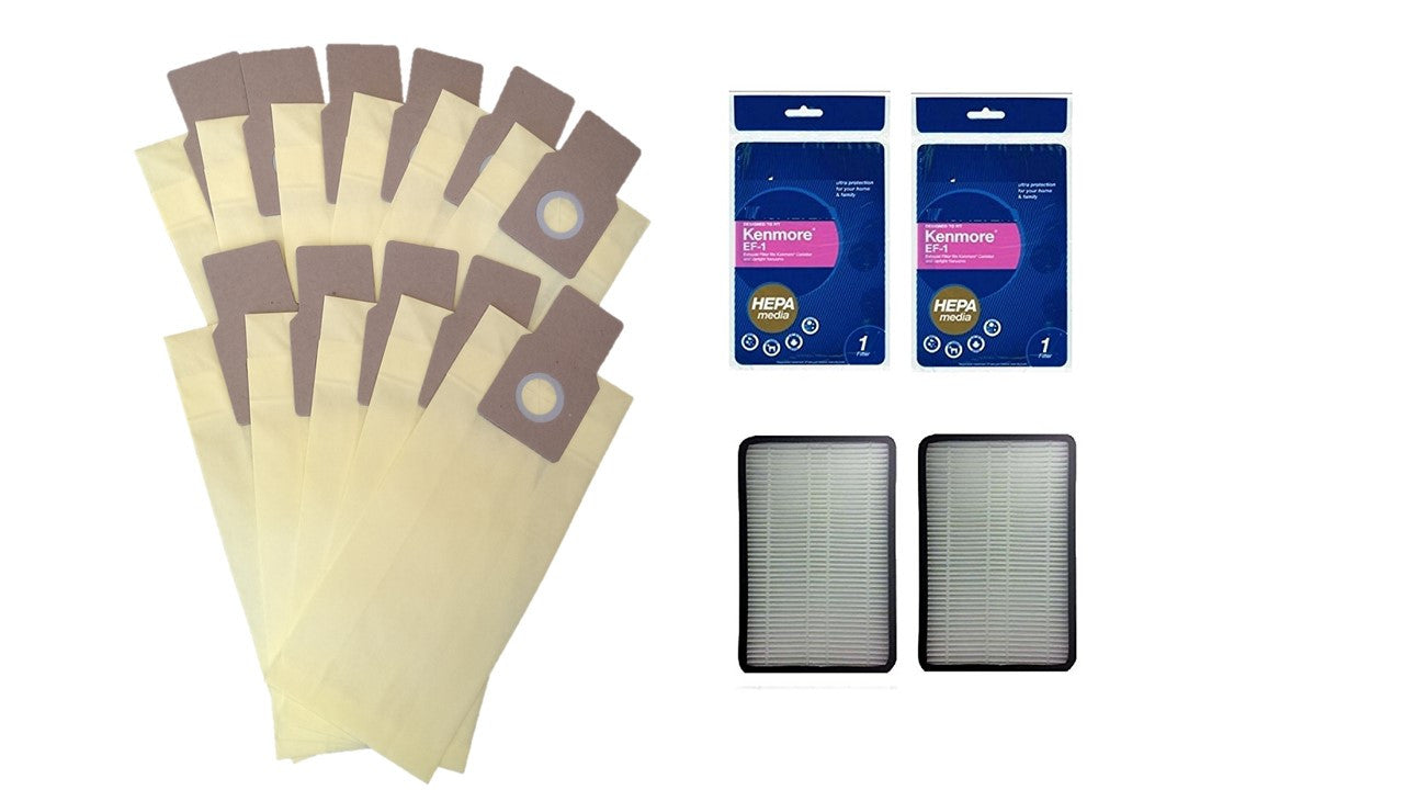 Kenmore Type U Standard Filtration Upright Vacuum Cleaner Bags 50690 and 2 Kenmore EF-1 (86889) Exhaust HEPA Filter Bundle Kit, 11 Pcs