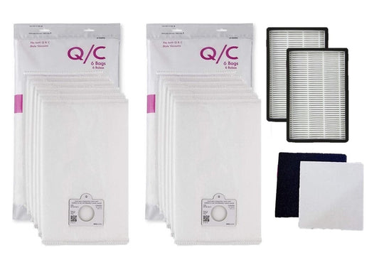 12 Type Q/C HEPA Filtration Bags 20-553292, (2) CF1 81002 Motor Chamber Filter, (2) 53295 EF1 86889 HEPA Exhaust Filters. Compatible with Kenmore Progressive, Intuition Canister Vacuum Cleaners.