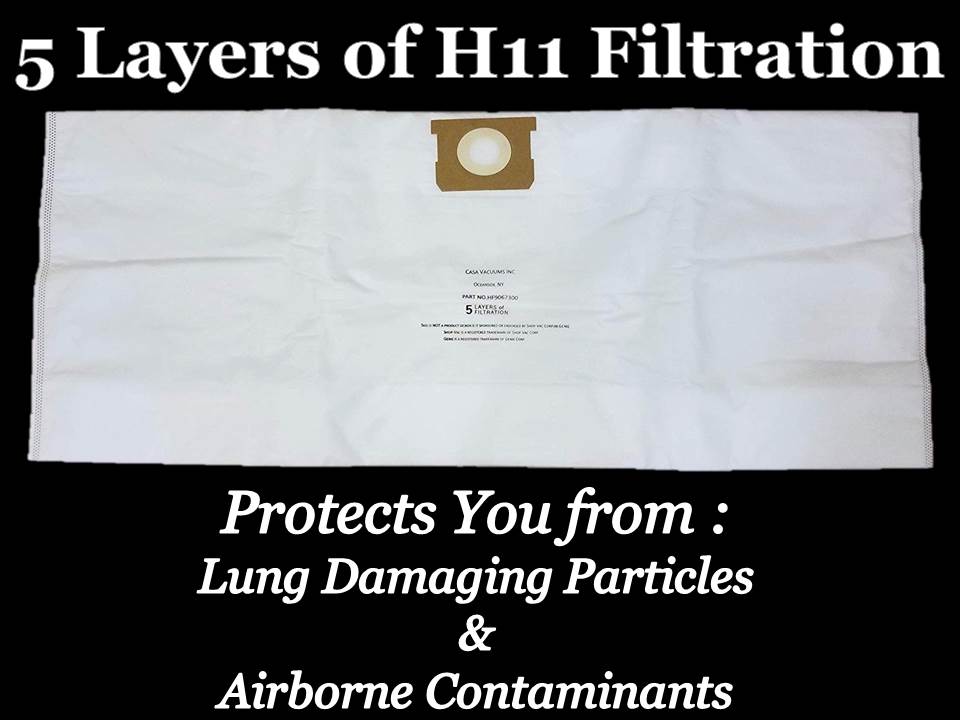 Shop-Vac 15-22 Gallon H11 HEPA Filtration, Compare to Part #'s 9067300 High-Efficiency - Type J - 90663 -Type G - 9066300 - TEAR RESISTANT - 9021433 Collection Bag, 3-Pack by Casa Vacuums