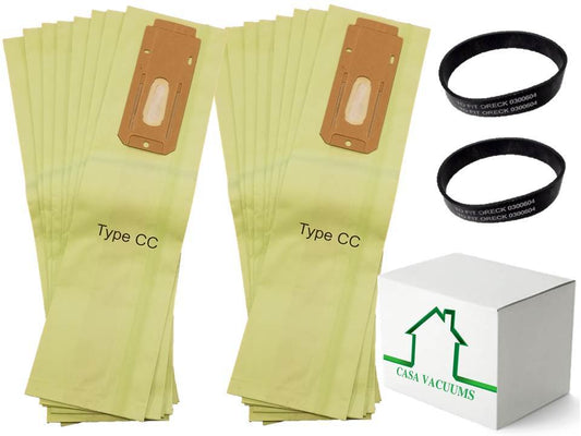 16 Type CC Bags + 2 Belts for Oreck XL and CC Uprights. (0300604) OEM nos. CCPK80H CCPK80F CCPK8DW PK80009 PK80009DW CCPK8