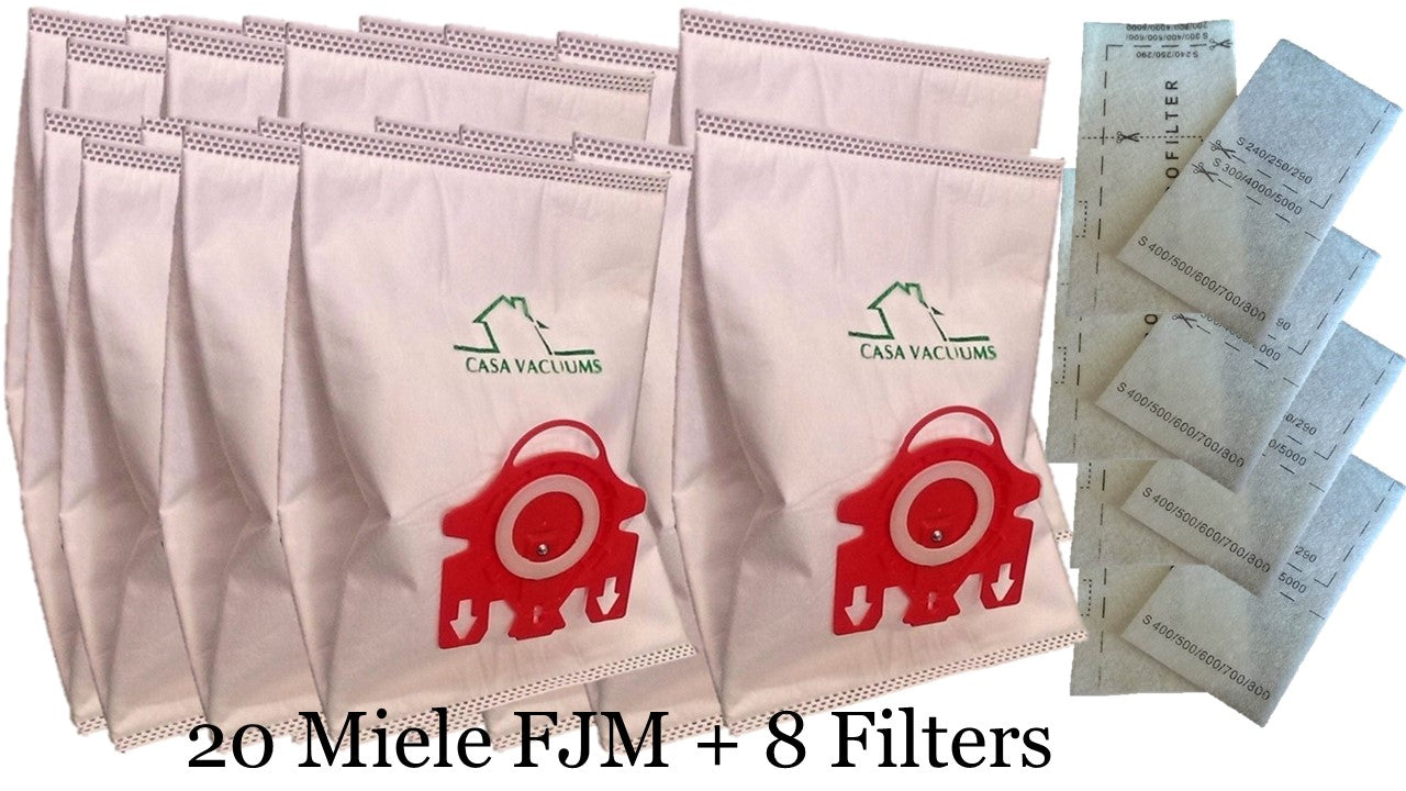 Miele FJM Bags 3D Vacuum Bags 20 Pack + 4 AirClean Filters + 4 Motor Protection Filters