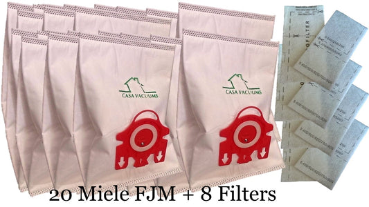 Miele FJM Bags 3D Vacuum Bags 20 Pack + 4 AirClean Filters + 4 Motor Protection Filters