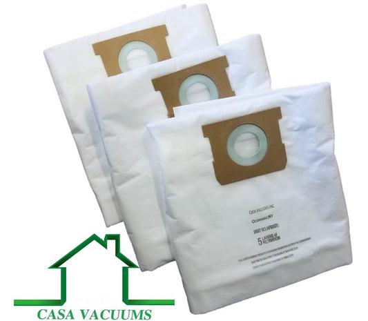 CASA VACUUMS 3 PK replacement for Shop-Vac 5-8 Gallon HEPA FILTRATION Disposable Collection Bag HF9067100, replaces Part #'s Type H High Efficiency 9067100 & Type E 9066100, Craftsman 38767
