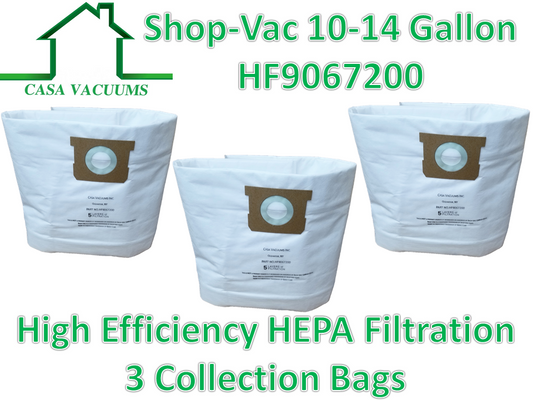 3 Shop-Vac 9067200 10-14 Gallon HEPA FILTRATION Type I + Type F compatible Disposable Collection Bag. Also fits CRAFTSMAN 3877