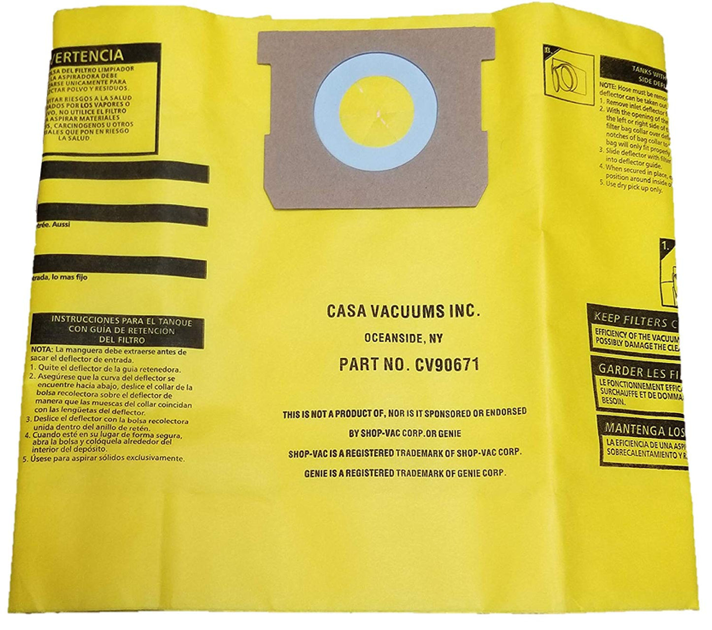 Shop-Vac 5-8 Gallon HIGH EFFICIENCY Disposable Collection Bag CV9067100, replaces Genuine Part #'s Type H High Efficiency 9067100 & Type E 9066100, 6-Pack by Casa Vacuums