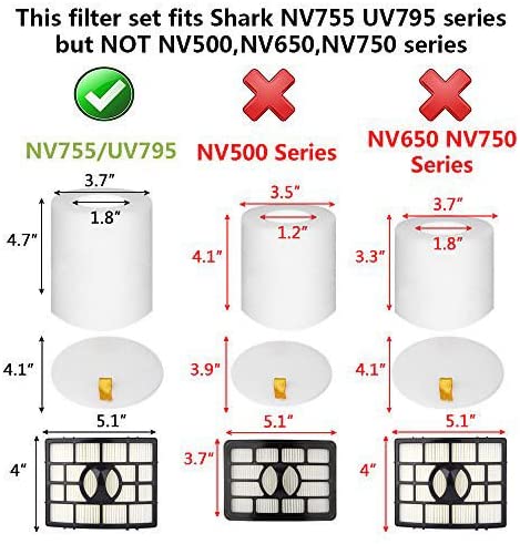 Casa Vacuums Replacement Shark Rotator Powered Lift-Away XL Capacity Filter Kit - fits NV755 + UV795 Bagless Upright Cleaners. Compare to OEM Part #'s XFF755 XHF650