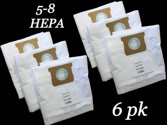 CASA VACUUMS 6 PK replacement for Shop-Vac 5-8 Gallon HEPA FILTRATION Disposable Collection Bag HF9067100, replaces Part #'s Type H High Efficiency 9067100 & Type E 9066100, Craftsman 38767