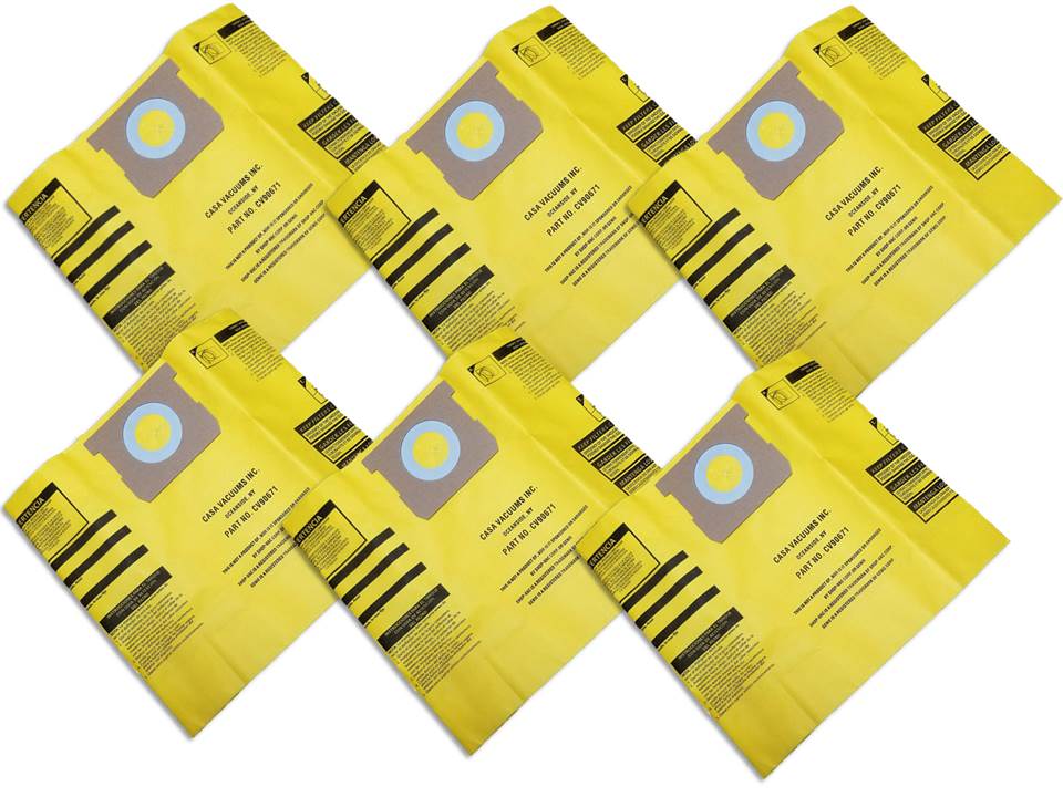 Shop-Vac 5-8 Gallon HIGH EFFICIENCY Disposable Collection Bag CV9067100, replaces Genuine Part #'s Type H High Efficiency 9067100 & Type E 9066100, 6-Pack by Casa Vacuums