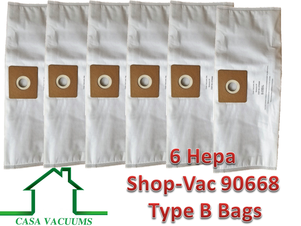6 PK HEPA Bags for Shop-Vac 9066800 2-2.5 Gallon Units. Compare to Type B All Around Collection H11 Efficiency by Casa Vacuums