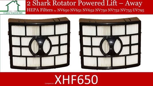 Casa Vacuums - 2PK Shark Rotator Powered Lift-Away HEPA Filter Fits Deluxe TruePet NV650 NV651 NV652 NV750W NV751 NV752 XL Capacity NV755 UV795 Apex DuoClean AX950 AX951 AX952, part # XHF650