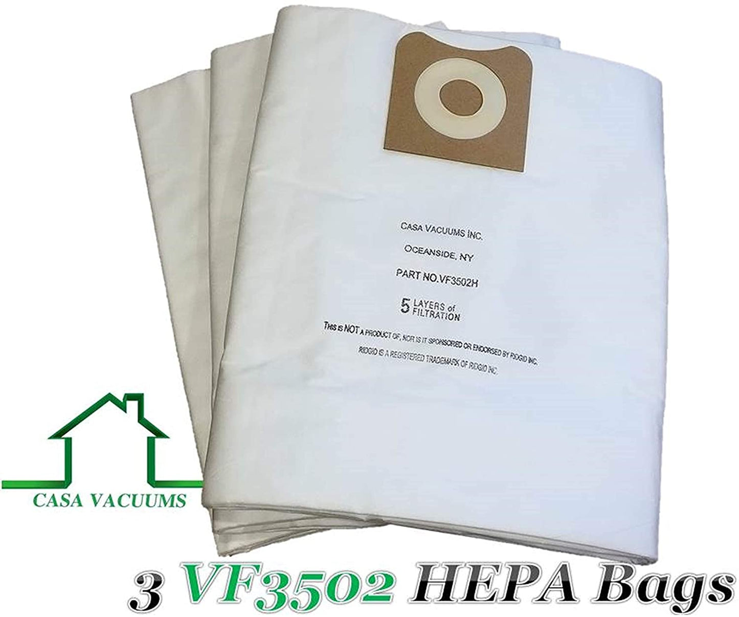 HEPA 3-Pack RIDGID compatible 12-16 Gallon VF3502 Wet Dry Vac High-Efficiency Dust Bags, Wet Dry Vacuum Filter Bags.