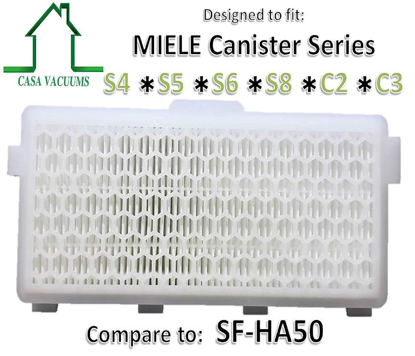 CASA VACUUMS 2 PK Miele SF-HA50 replacement Hepa Filters with ACTIVATED CARBON. Fits S4000, S5000, S6000, S8000, C2 and C3 series Miele canister vacuums.