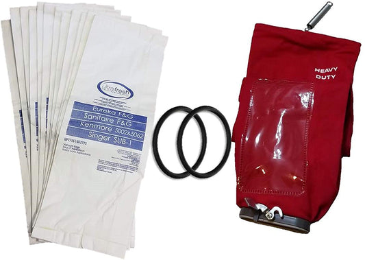 Sanitaire Professional Premium Cleaning Bundle 1 Outer Bag w/ Latch (53469-23)+ 12 Allergen Filtration Bags for Eureka Style F&G (54924C)Vacuum Cleaner F G Sanitaire Commercial + 2 Belts (52100D)