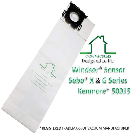 Casa Vacuums 50 Pk Replacement Windsor Sensor, Versamatic Plus, Sebo C G K X, & Kenmore W Premium ALLERGEN Filtration Commercial Upright Vacuum Bags, Fits 5300, 86000500, 5096Am, 6629AM, 6629ER, 6431ER & 50015