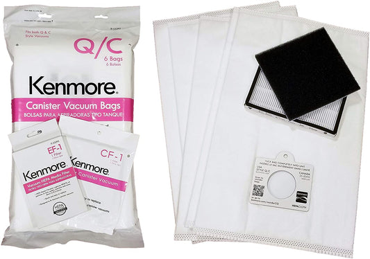 6 Kenmore Q / C HEPA Canister Vacuum Bags, 1 CF1 81002, 1 EF1 86889 Exhaust Filter. Progressive Intuition