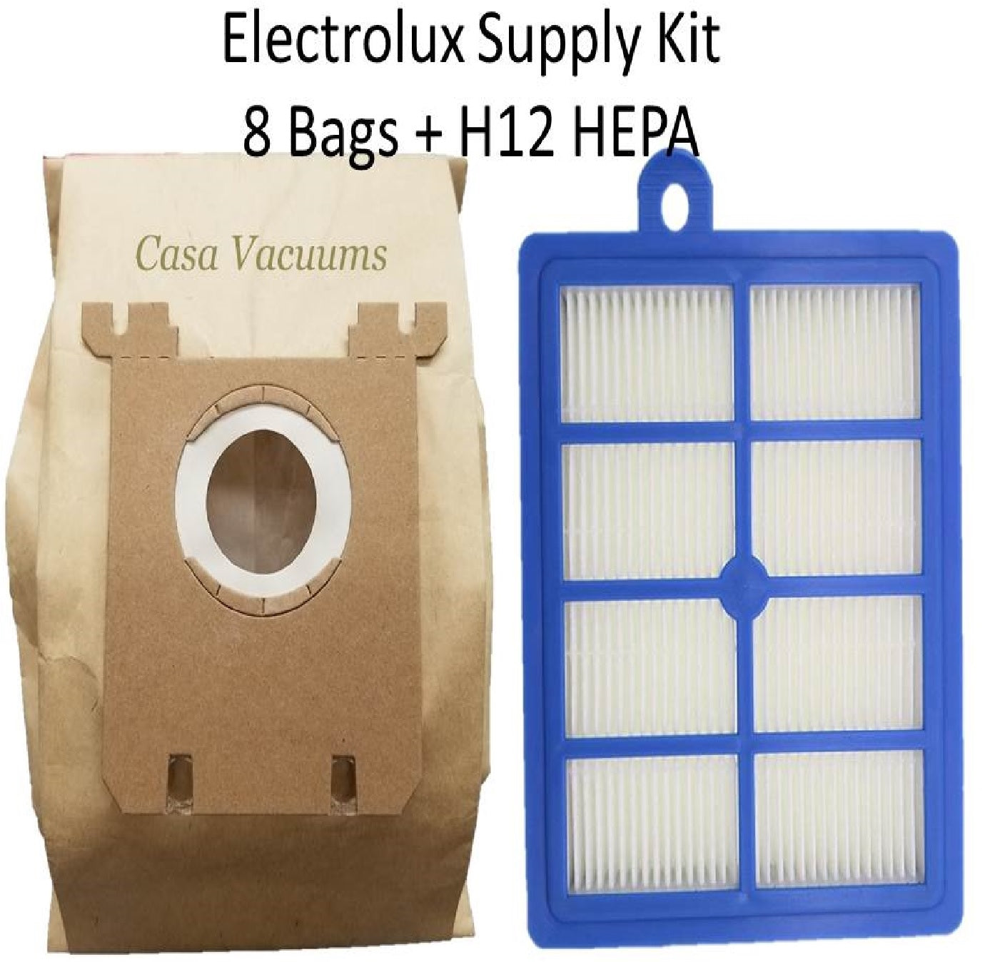 8 Electrolux Type S Bags + 1 H12 HEPA Filter fits Oxygen - Harmony - Jetmaxx - Ultra Silencer Canister Vacuum Cleaner, also fits Eureka OX + HF-1