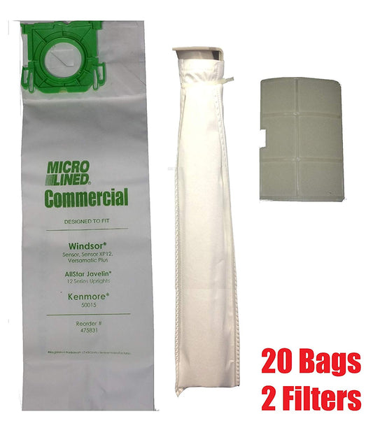 DVC Micro Lined Replacement for Sebo, Windsor Service Box Vacuum Bag and Filter Kit. 20 Bags and 2 Filters.